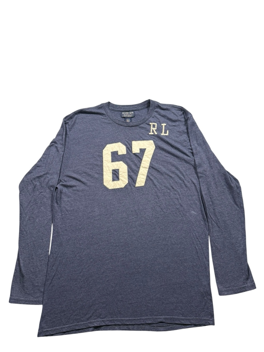 Ralph Lauren Medium Men's Long Sleeve Navy Tee Cream '67 Casual Cozy
